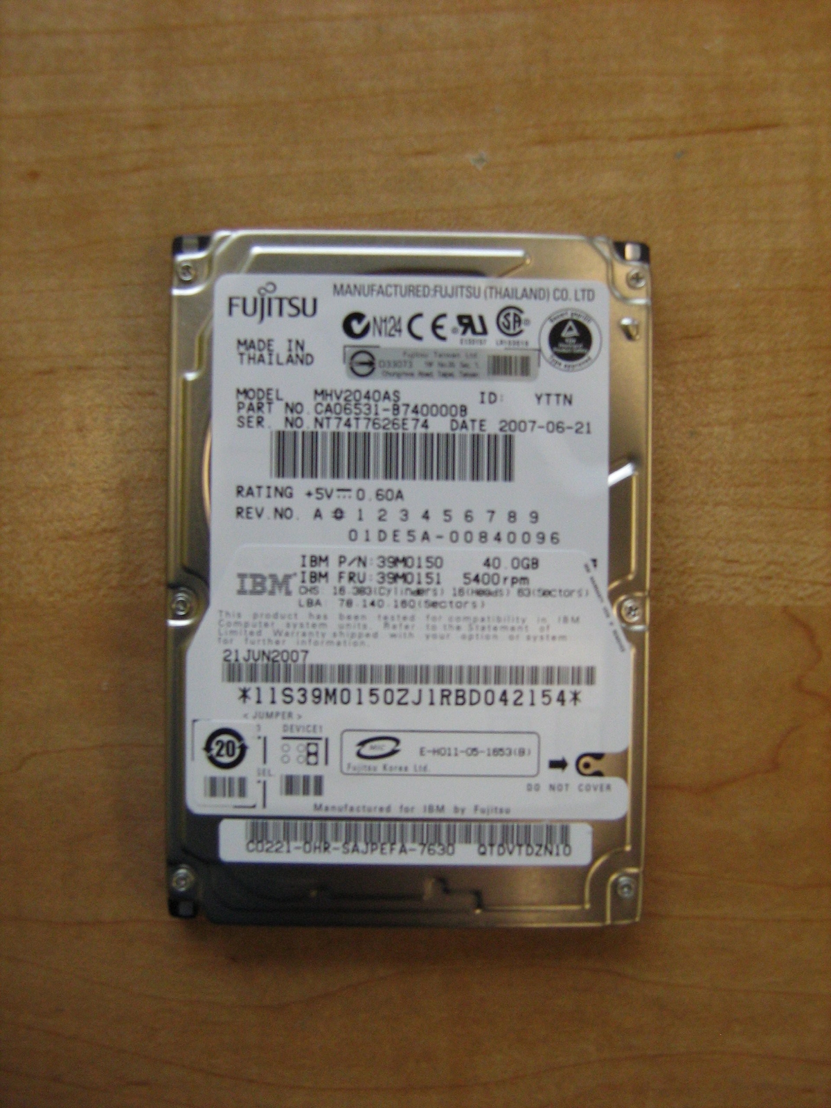 Fujitsu MHV2040AS 40GB UDMA/100 5400RPM 8MB 2.5" IDE Hard Drive