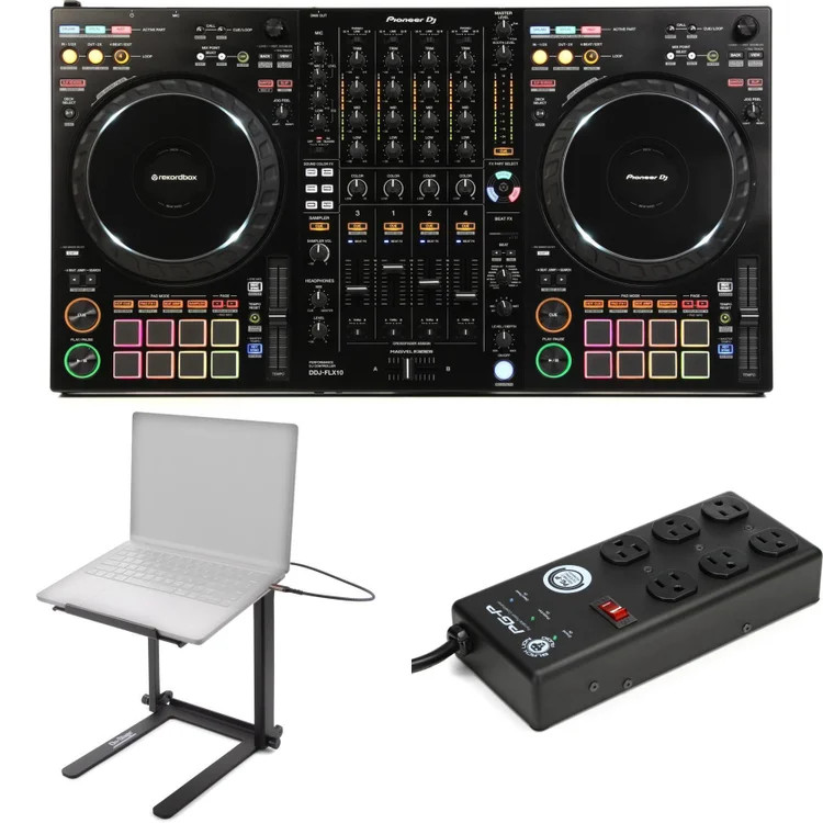 Pioneer DJ DDJ-FLX10 4-deck DJ Controller Laptop Stand Bundle