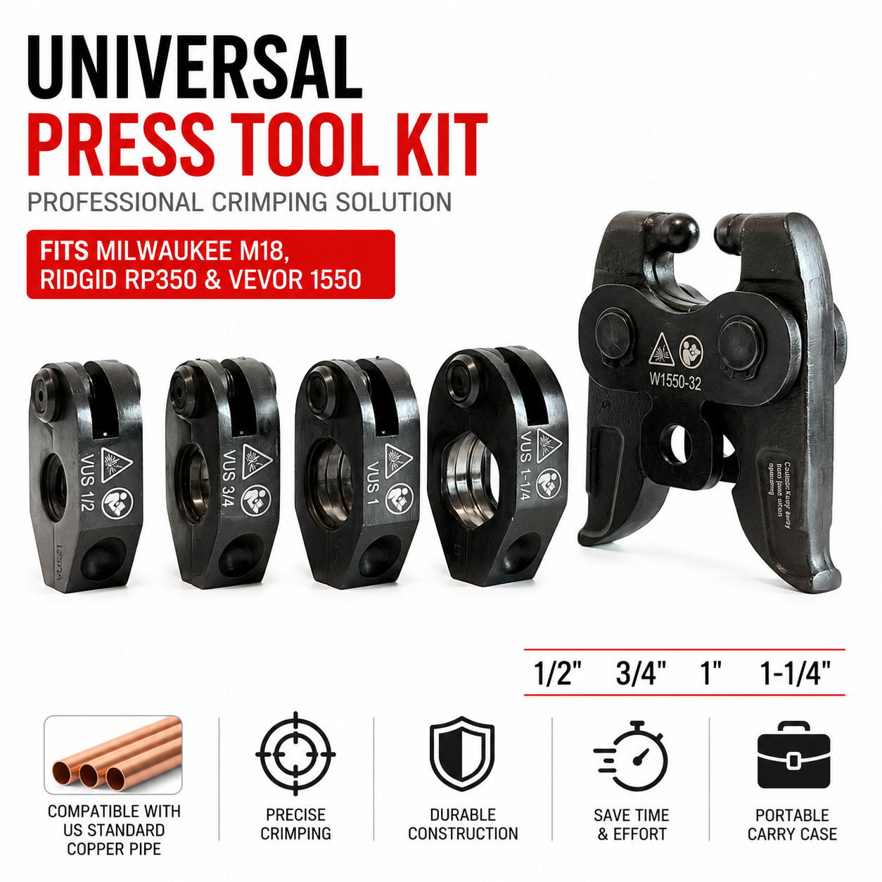 Universal Crimping jaw compatible with Milwaukee M18, For U.S.A