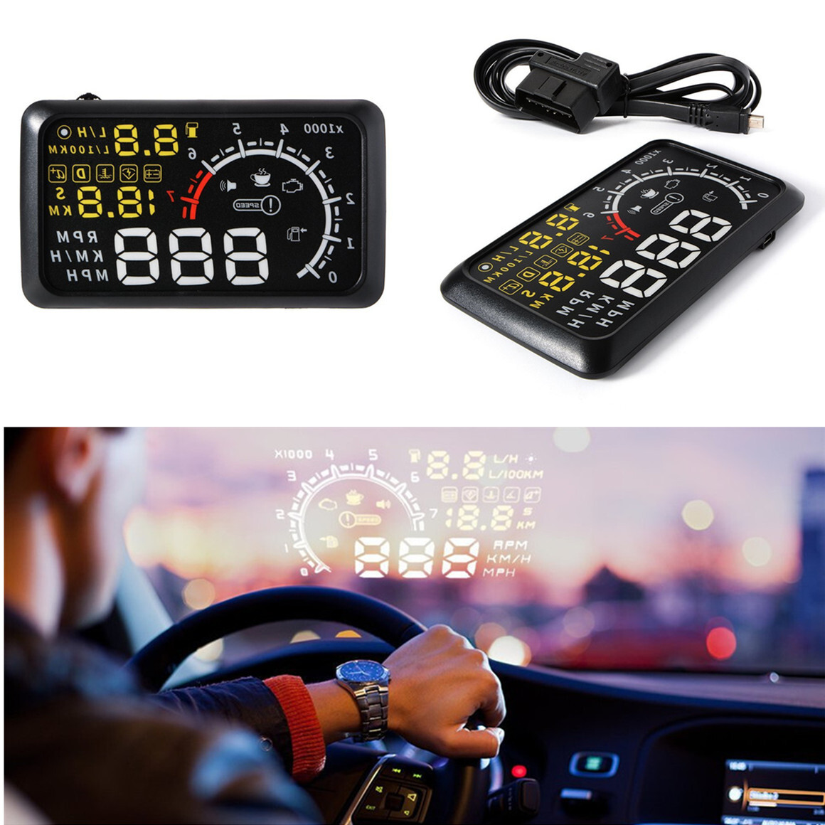 Multifunctional LCD 5.5" Auto Truck HUD Head Up Display Over Speed Warning OBDII