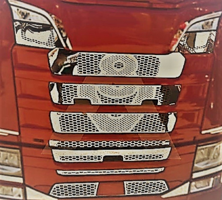 For SCANIA S 2016+ Front Grill Mesh Cover Mirror Polished Stainless Steel V8 DRL
