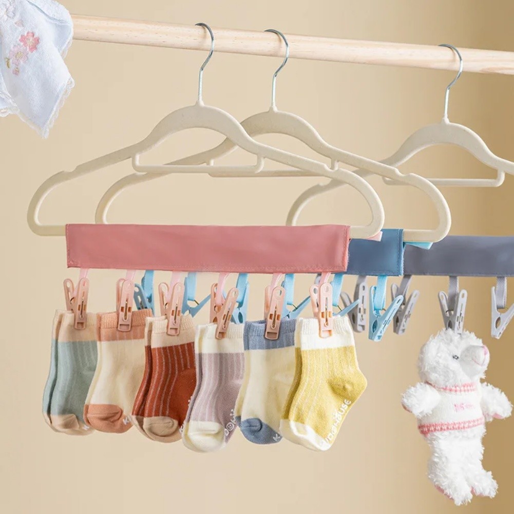 Travel Cloth Hanger with Secure Clothespins for Socks Underwear and Pants