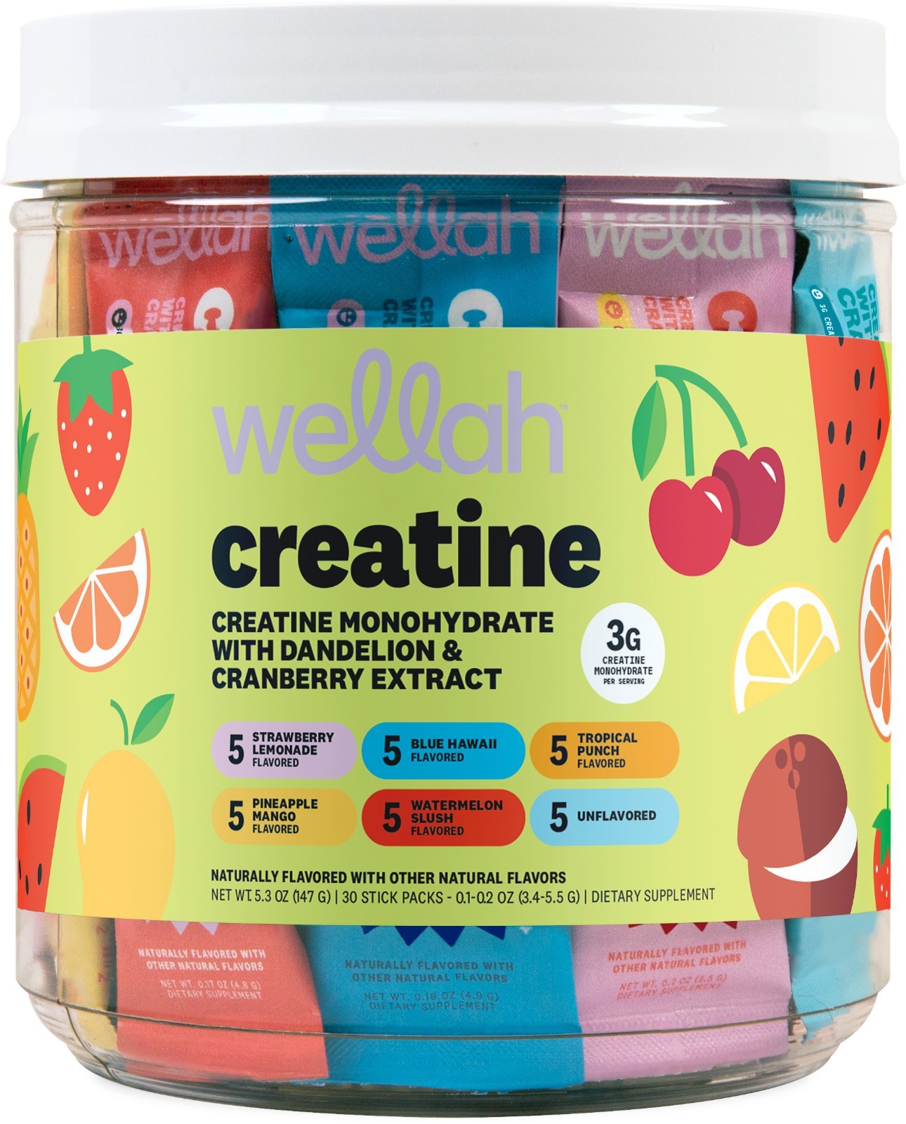Wellah Creatine For Women (Variety Pack) 30 Stick Packs - 3g of Creatine