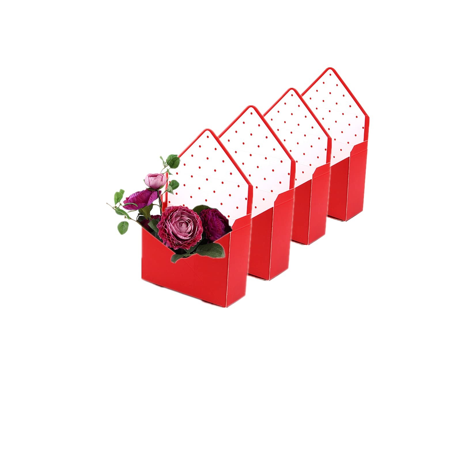 5 PCS Flower Envelope Box Folding Waterproof Paper Bouquet Boxes Red Set
