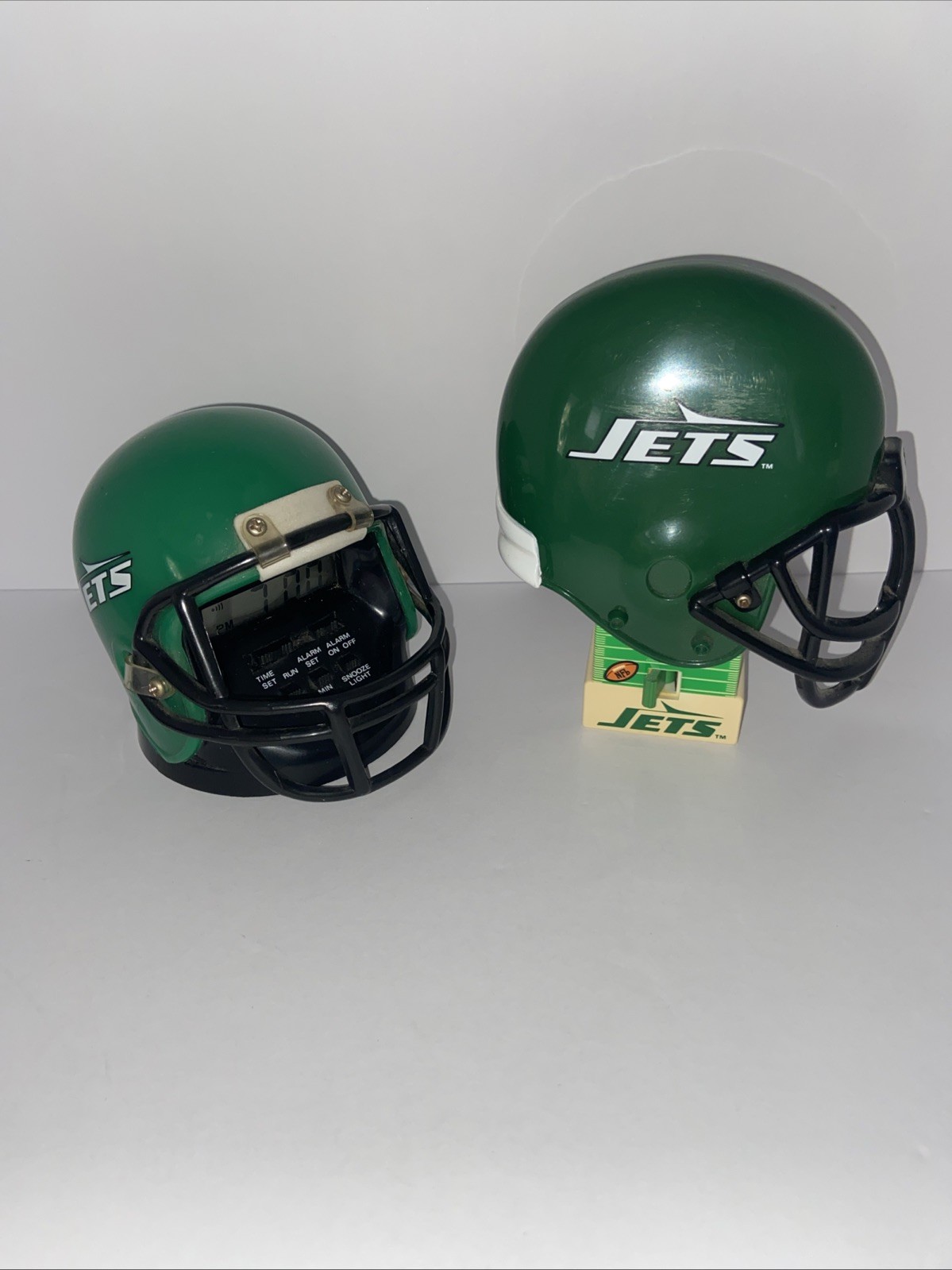 Vintage New York JETS Lot Mini Helmet Alarm Clock Bulova Sportstime & Night Lite