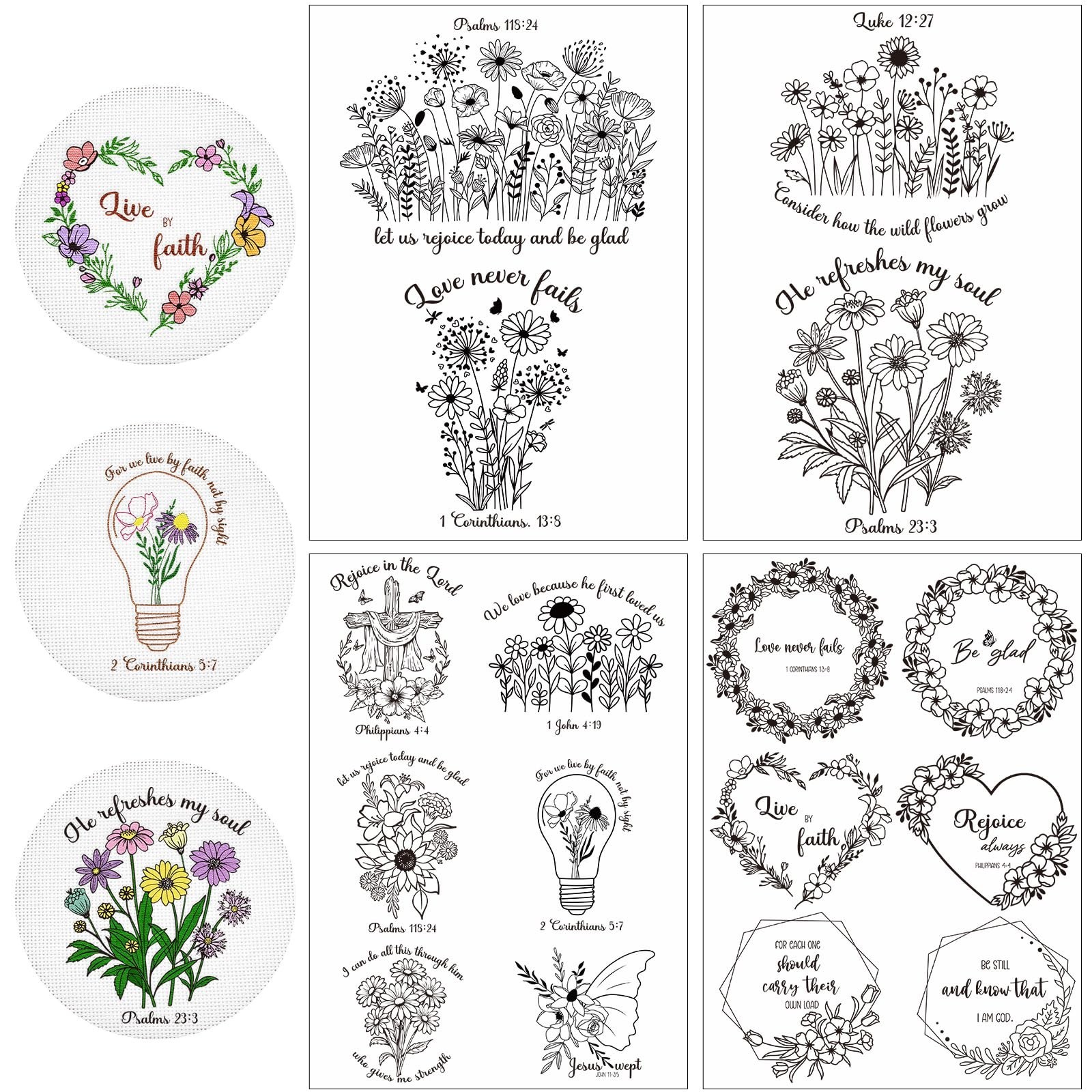 Rngmsi Water Soluble Embroidery Patterns - 4 Sheets Bible Flower Designs Stic...
