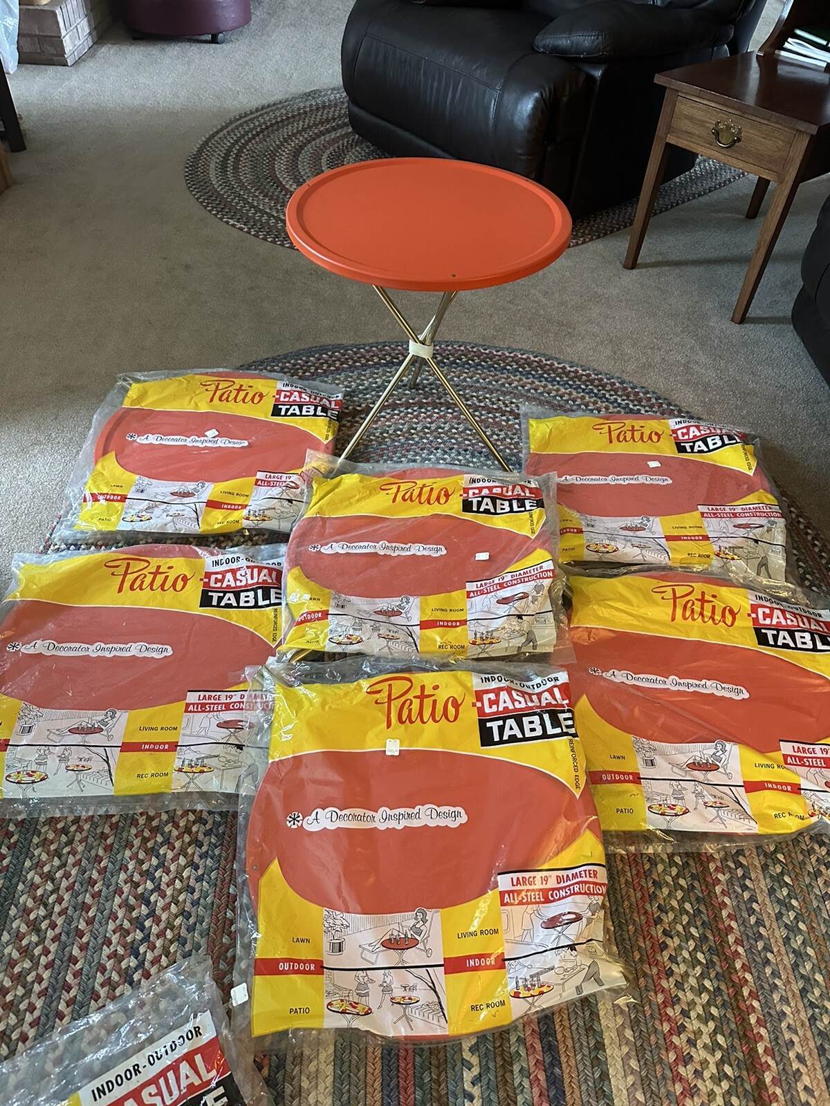 Quaker industries MCM Tripod Patio table orange mcm 19” folding indoor outdoor
