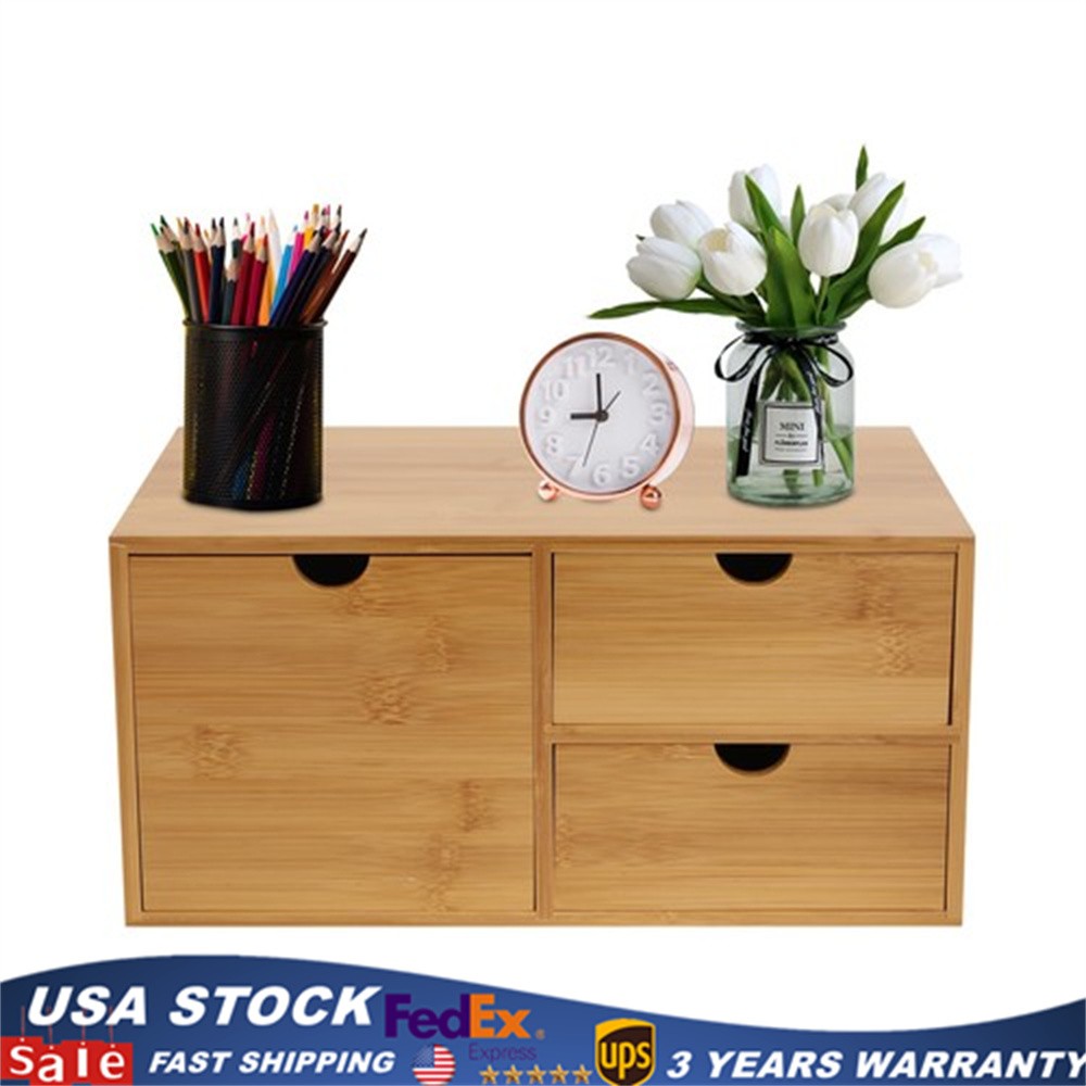Bamboo Desk Organizer Drawer Tabletop Storage Organization Box Home