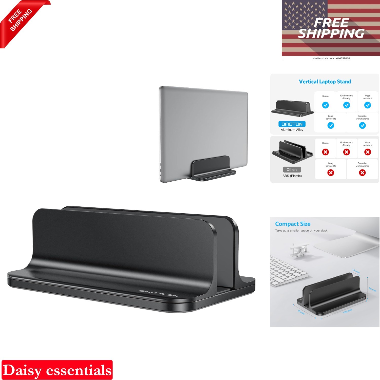 Black Aluminum Vertical Laptop Stand for MacBook, Surface & Gaming Laptops 17.3"
