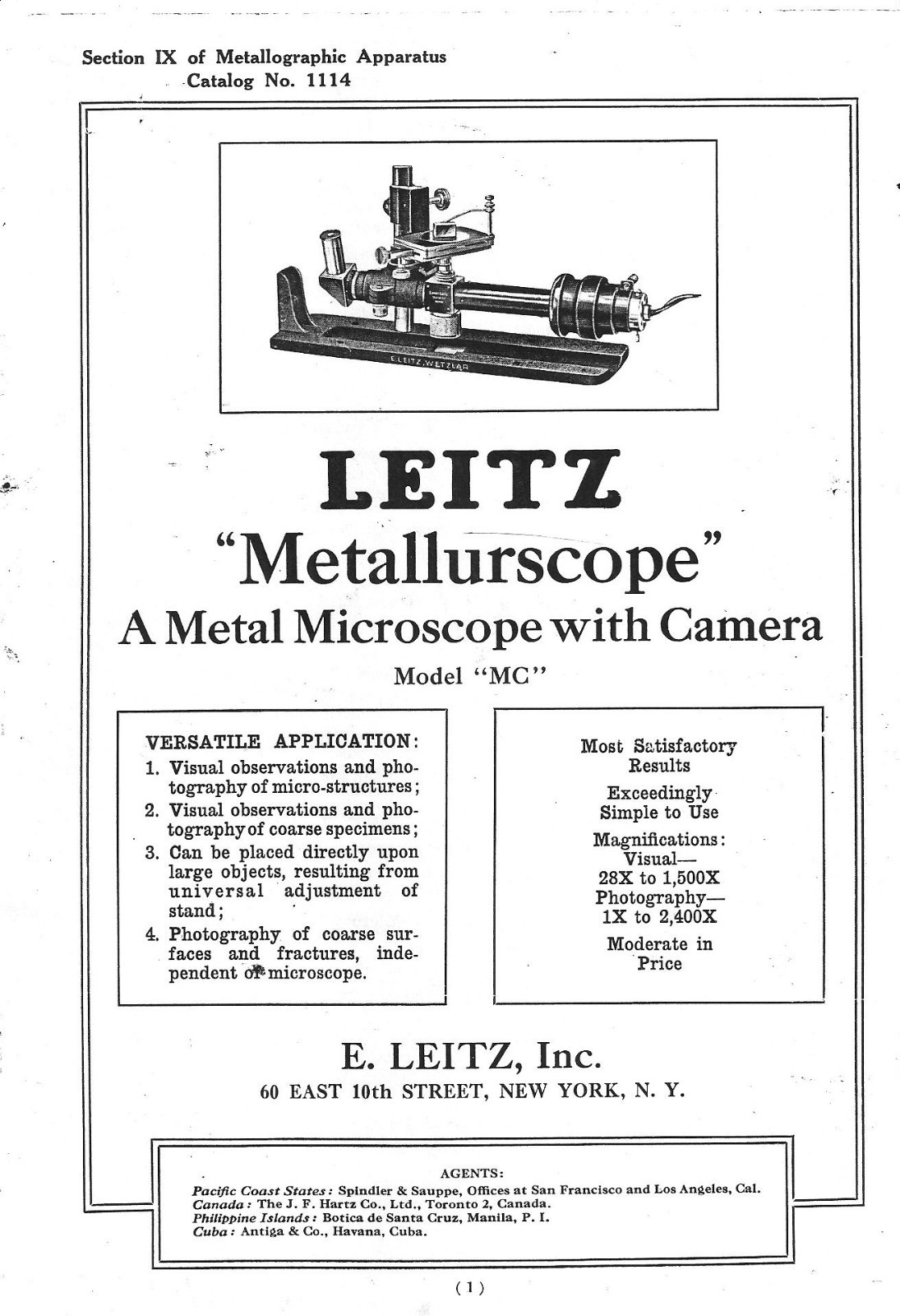 USER MANUAL LEITZ METALLURSCOPE METALLURGICAL MICROSCOPE W/CAMERA. COPY on CD