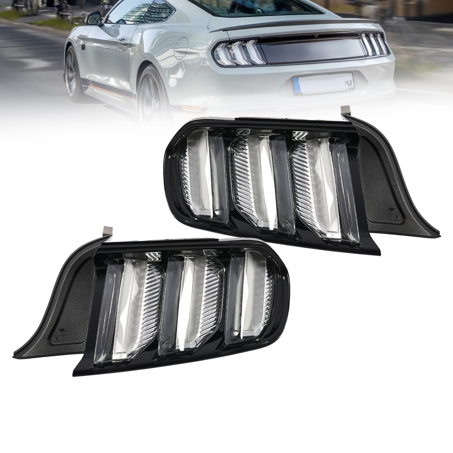 For Ford Mustang 2015-2023 Clear LED Sequential Tube Tail Lights Brake Lamp