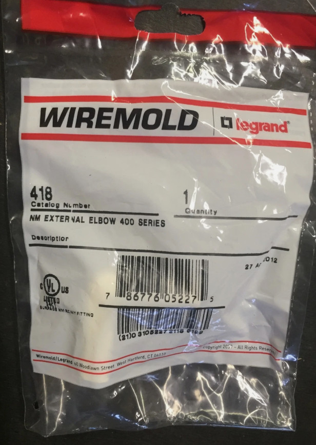 Wiremold 418 NM EXTERNAL ELBOW 400 SERIES Ivory (L7)