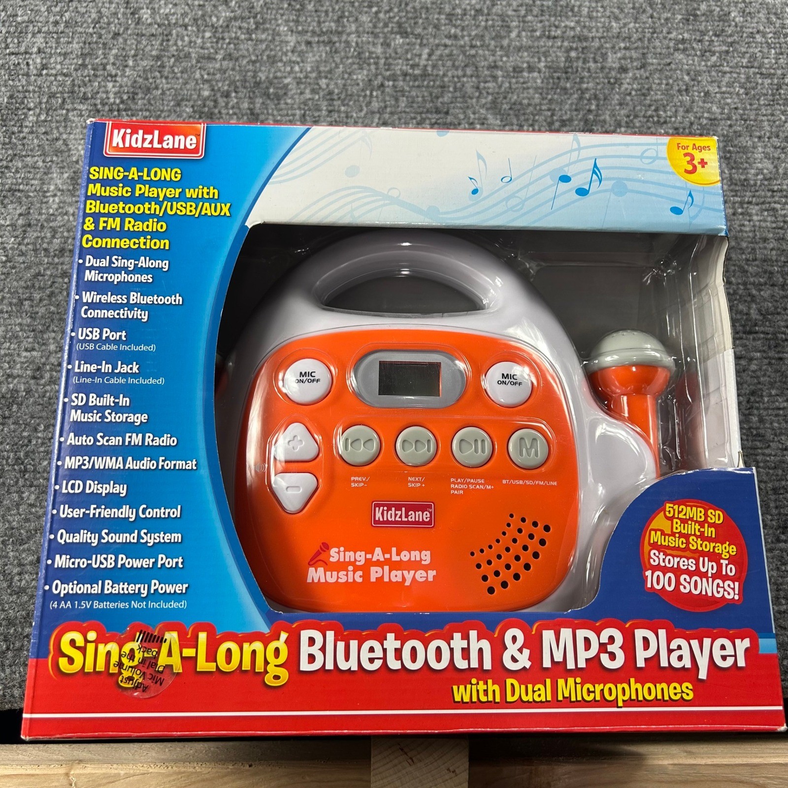 KidzLane Sing-A-Long Music Player Kids Unisex OS Orange Bluetooth MP3 Radio Toy
