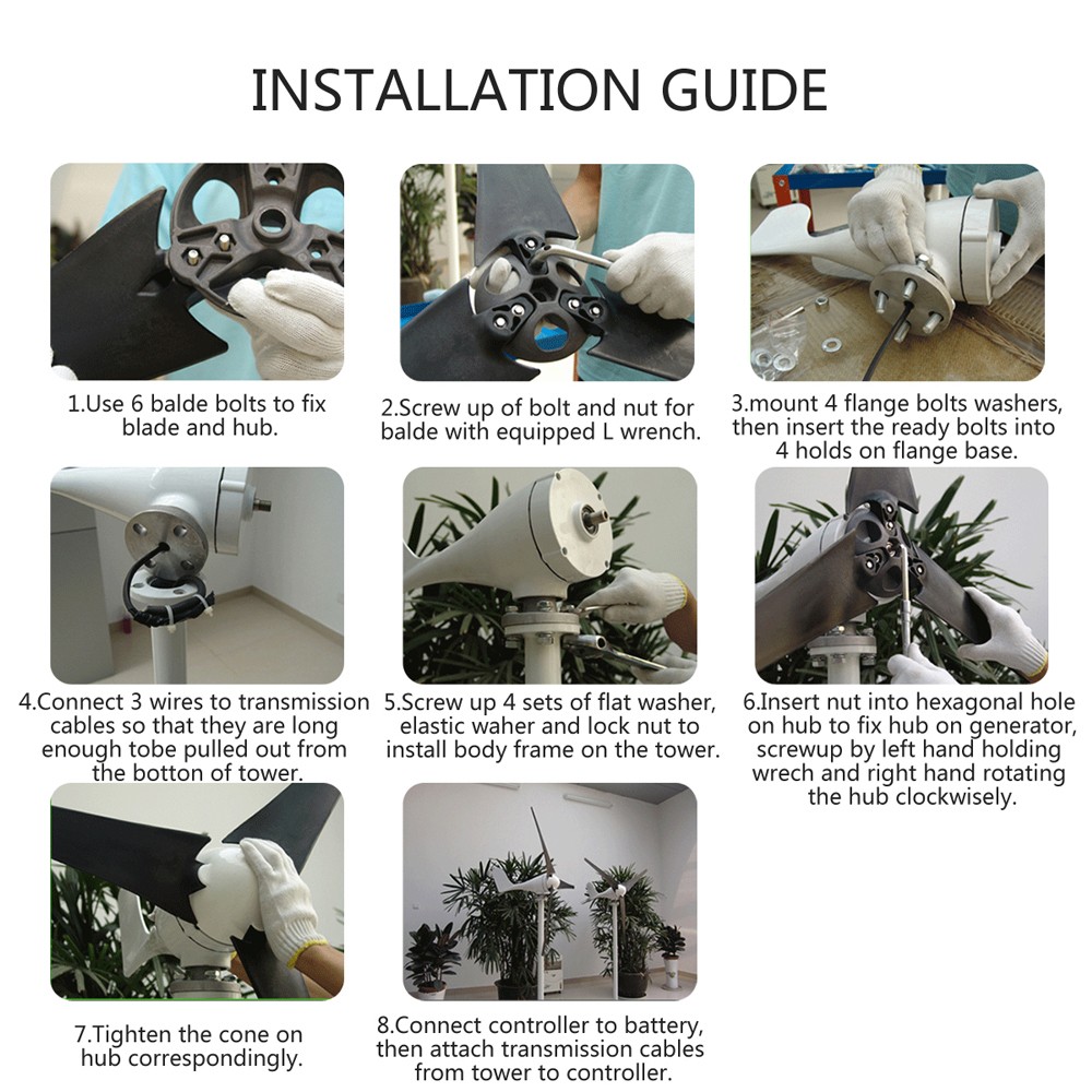 [2 Sets] 3000W 48V Wind Turbine Windgenerator & MPPT Charge Controller Windmill