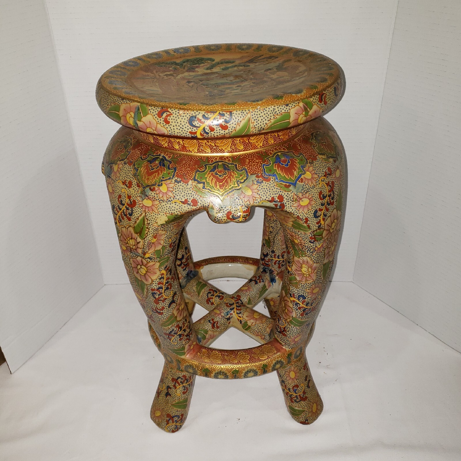 Hard to find - Vintage Regency Gilt Floral Ceramic Stool - Beautiful Piece!