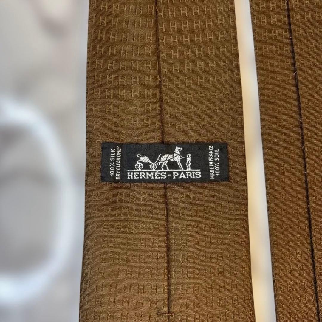 HERMES tie fasone brown H pattern embroidery all over