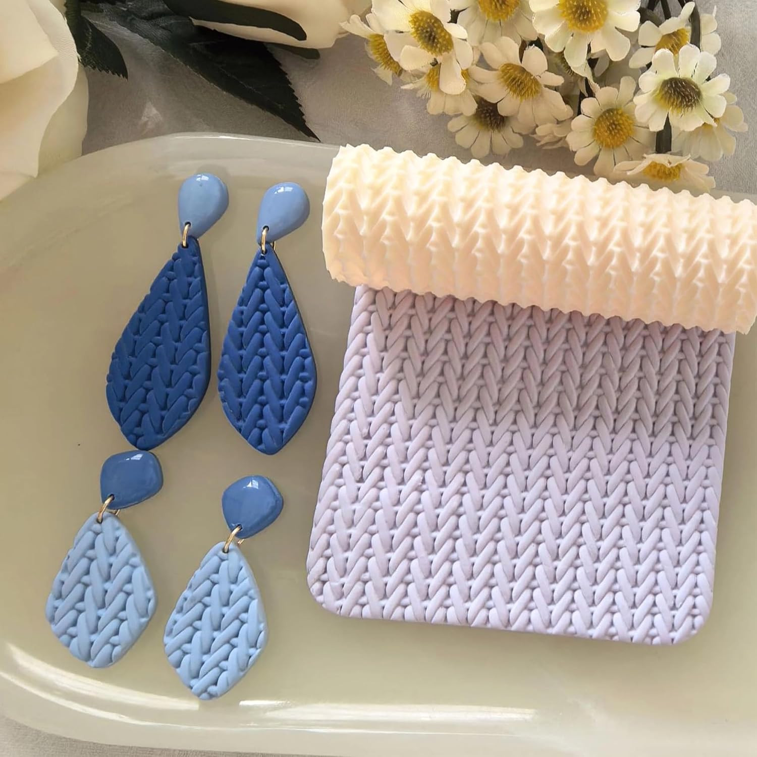 Polymer Clay Texture Roller Work with Polymer Clay Cutters for DIY Earrings