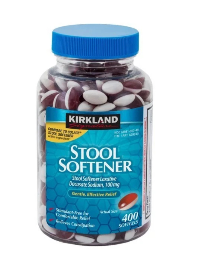 Gentle Constipation Relief –400 Softgels Stool Softener 100mg Kirkland Signature