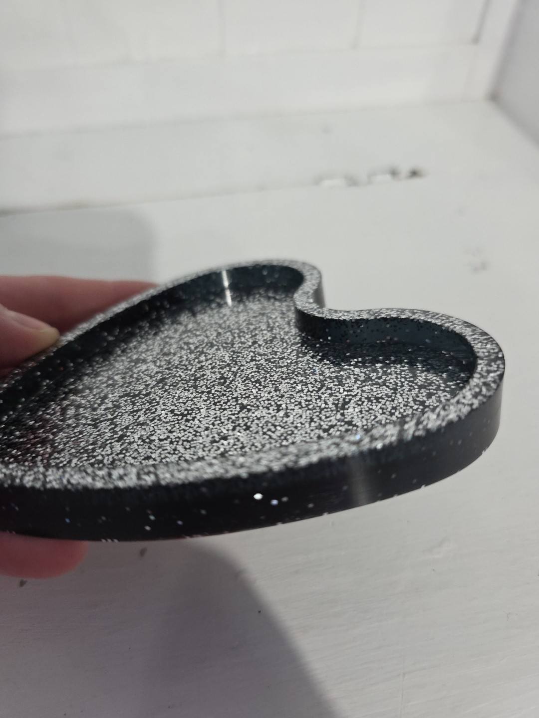 Heart New Black Silver Sparkled Epoxy Holder