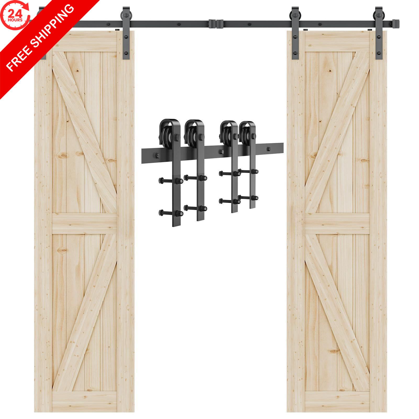 12FT Double Sliding Barn Door Hardware Kit, Black