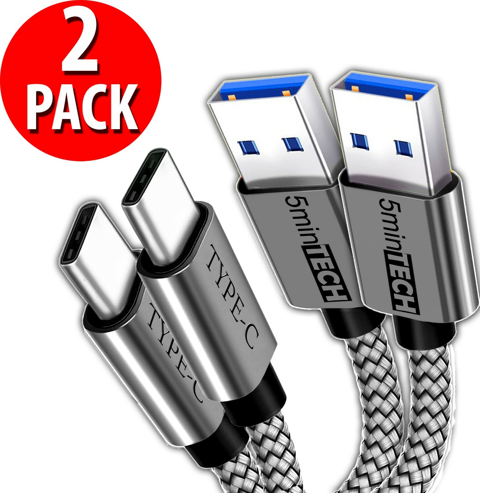 2 Pack Fast Charging Cord Type C Cable USB-C For Samsung Galaxy A10E A20 A50
