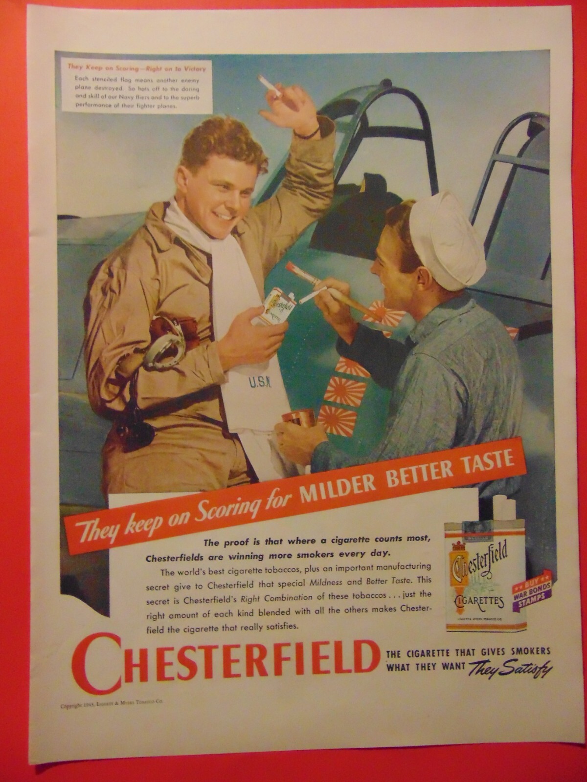 1943 CHESTERFIELD Navy Men Enjoy photo art print ad