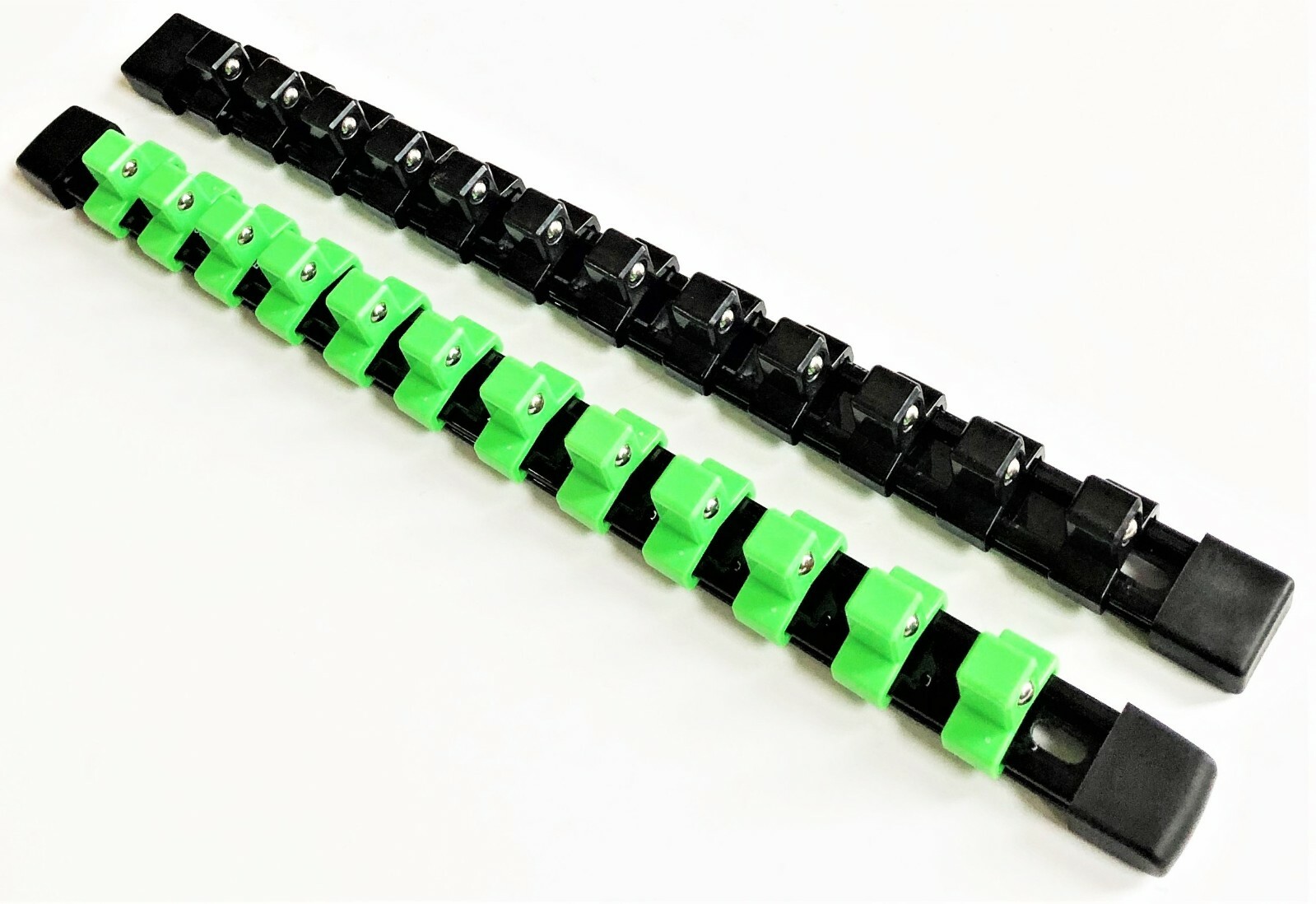 6 GOLIATH INDUSTRIAL ABS MOUNTABLE SOCKET RAIL RACK HOLDER ORGANIZER GREEN/BLACK