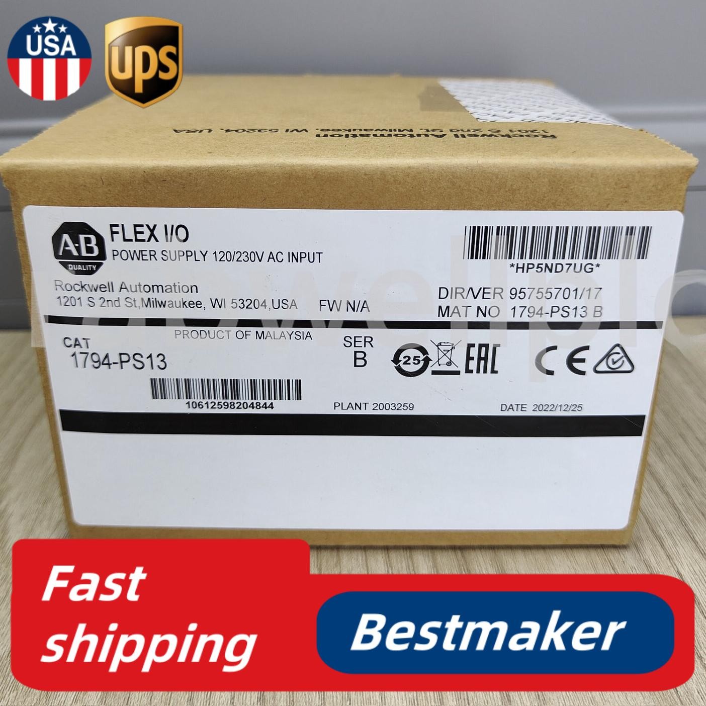 Newest Allen-Bradley 1794-PS13 Power Supply Module Ser B In Box In Stock