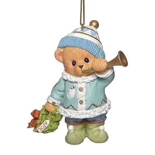 Cherished Teddies 2019 Dated Christmas Ornament with Wreath and Horn 132843