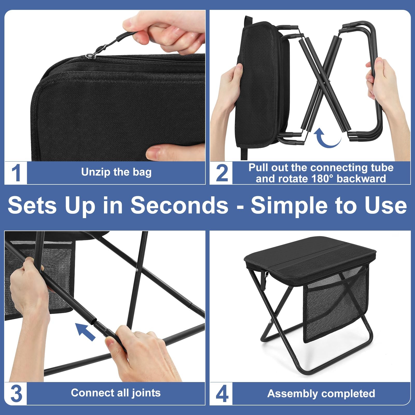 Portable Folding Camp Stool with Side Pocket, Lightweight Foldable Camping St...