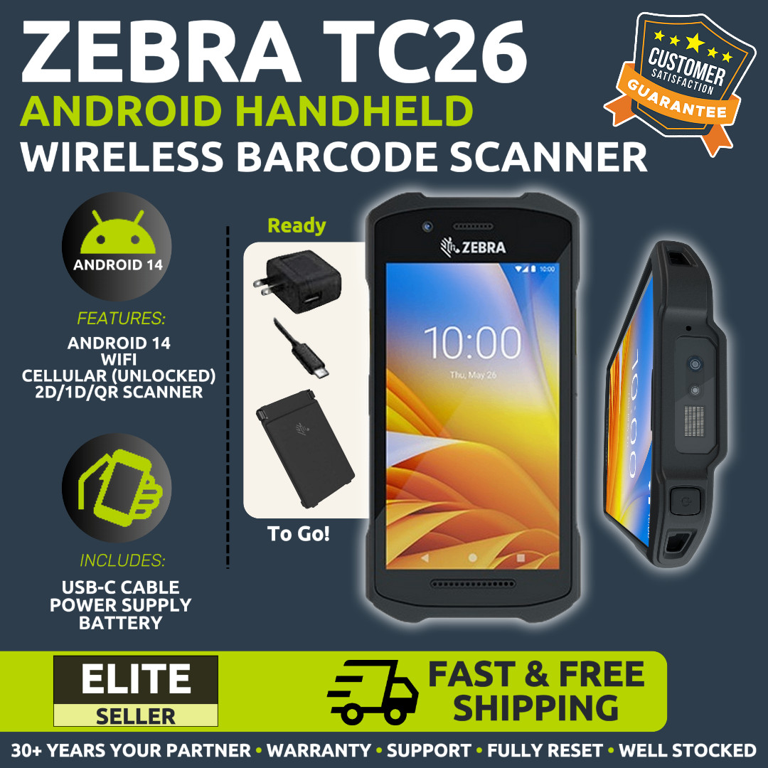 ✅Zebra TC26 Wireless Android Handheld 2D/1D/QR Barcode Scanner, TC26AK!🔥⭐