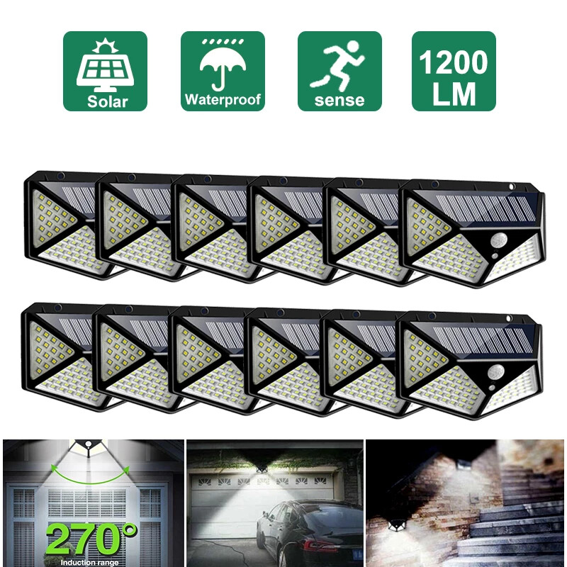 Solar Power 100 LED Light PIR Motion Sensor Outdoor Security Lamp Wall Garden
