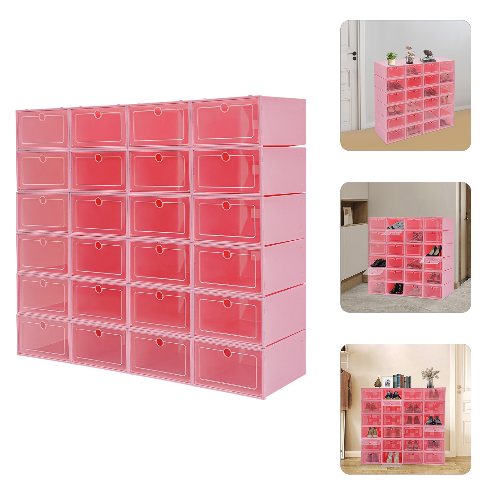 24 Pack Shoe Storage Boxes With Clear Flip Lid, Stackable Shoe Storage Organizer