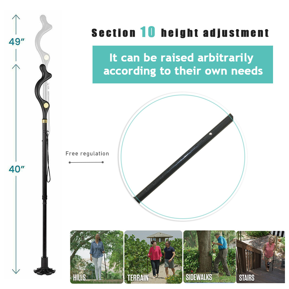 Good Posture Adjustable Walking Cane Stick Lightweight Folding Mobility Aid US