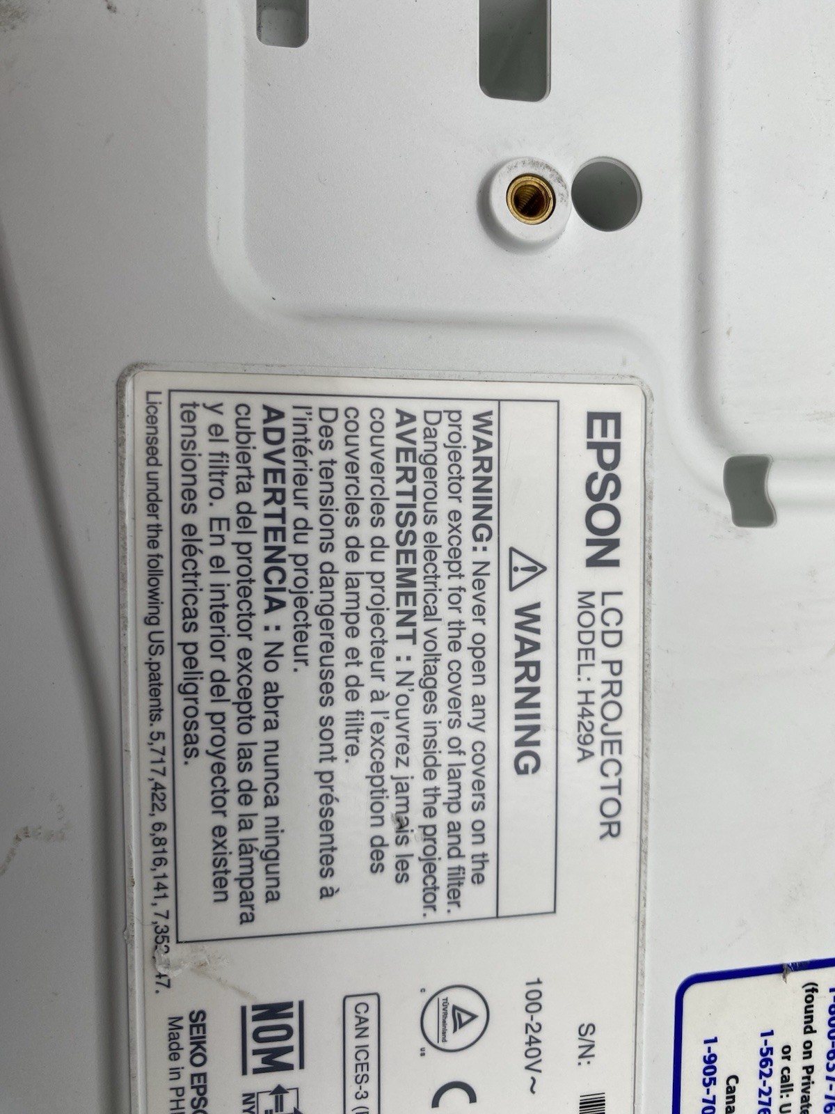 Epson H429A White Projector 173 Lamp Hours
