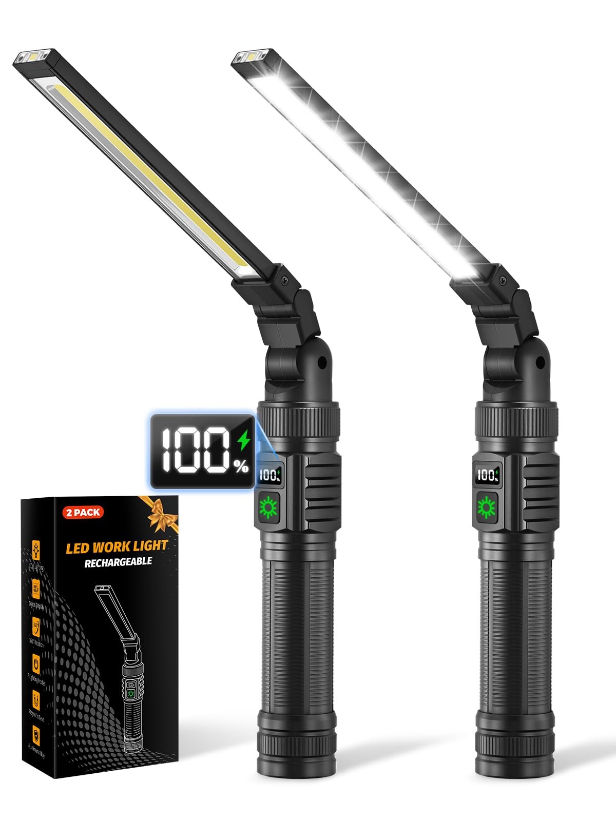 2Pack Magnetic Rechargeable LED Work Light/Flashlight for Mechanics