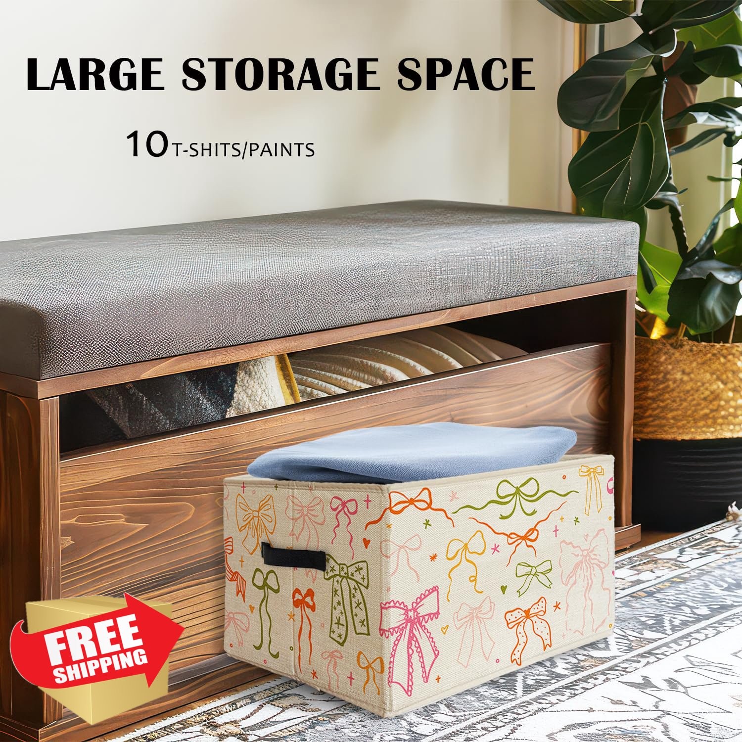 XDFVL Bow Storage Basket Bin Handles Foldable Organizer