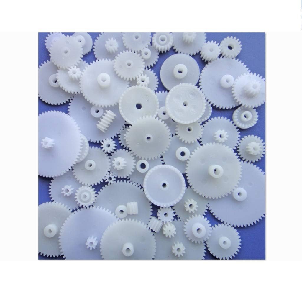 58PCS Small Gears Set Plastic Module 0.5 for DC Motor DIY 58, White