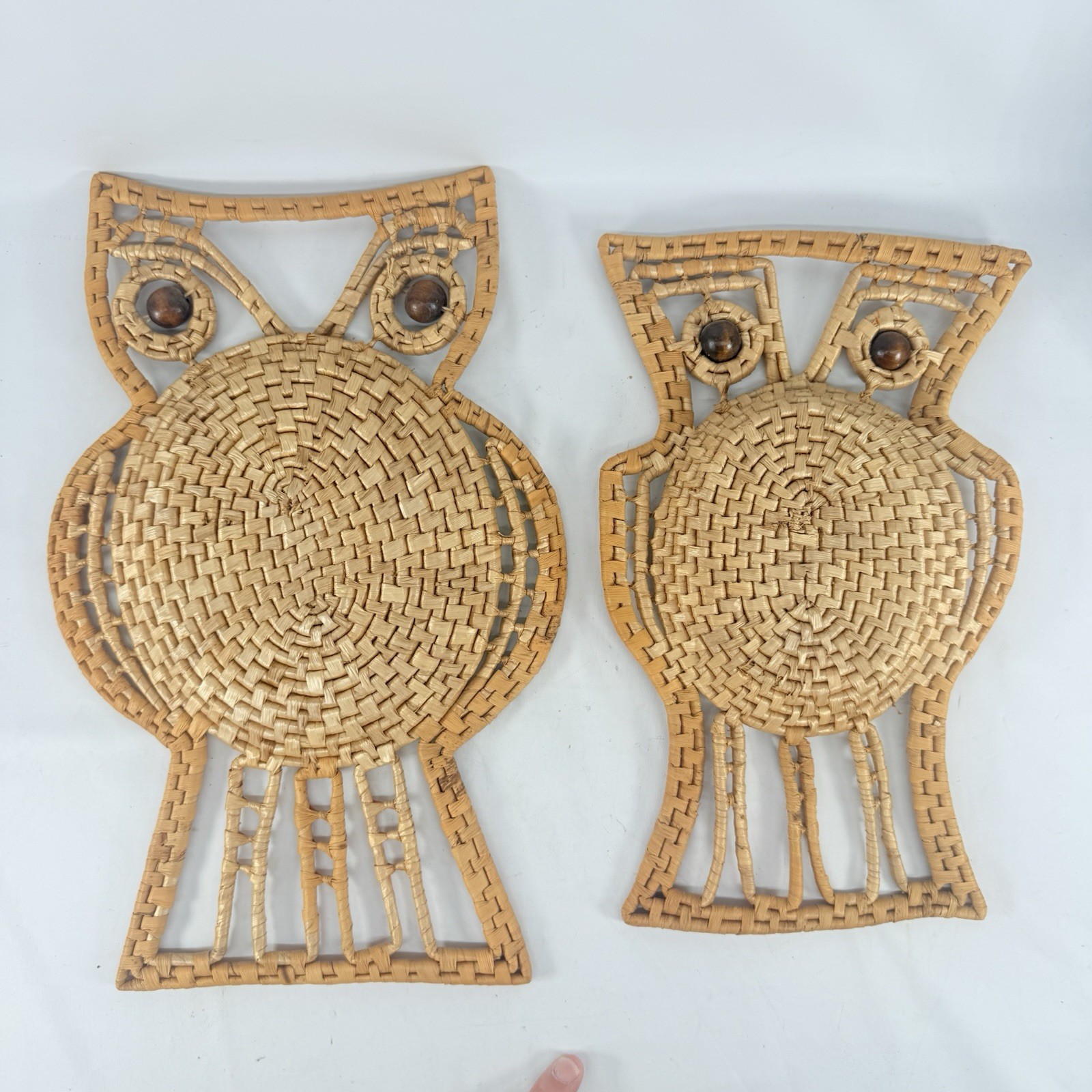 Handcrafted Woven Owl Basket Wall Hanging Trivet Boho Rustic Fall 1970s