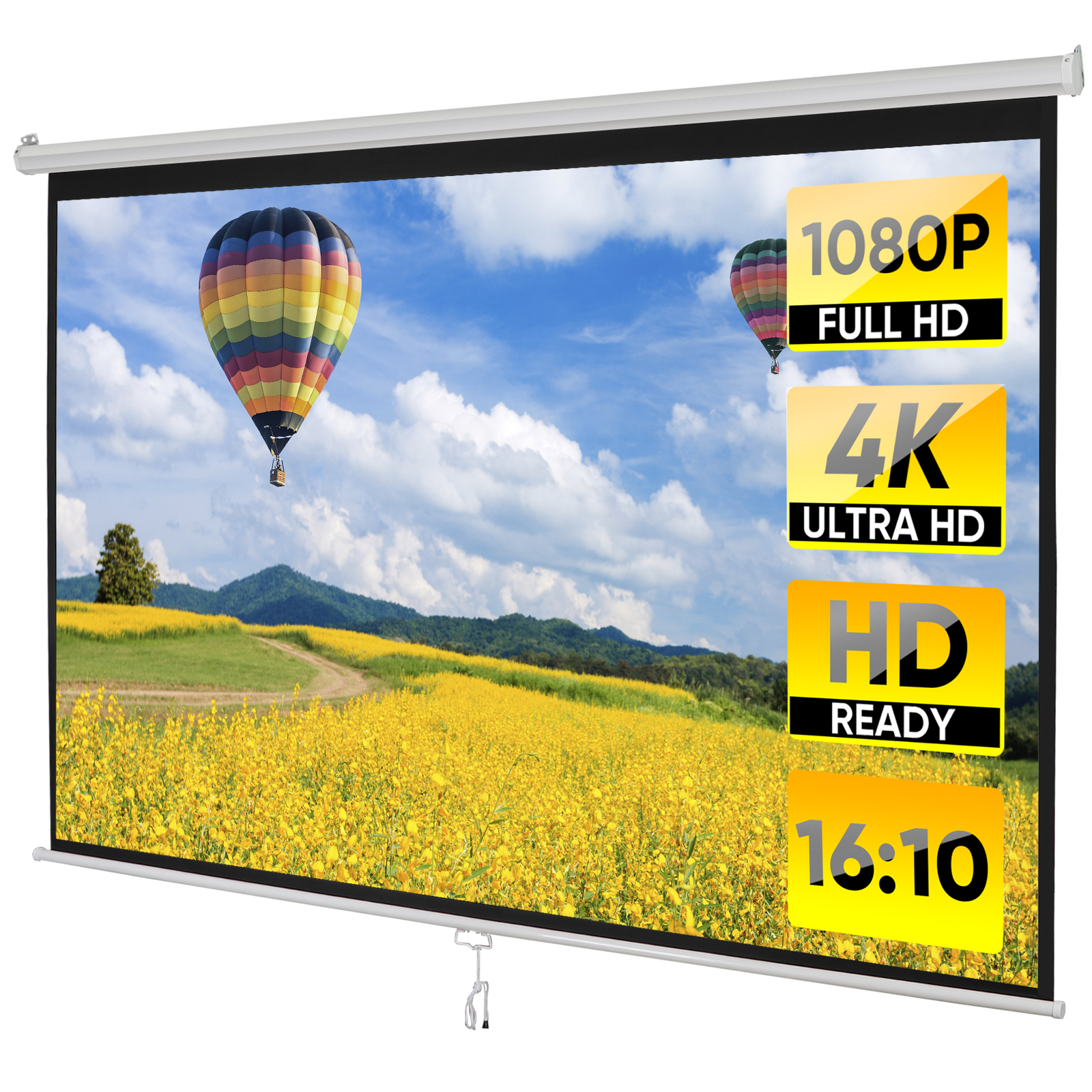 100'' Pull Down Projector Screen 16:10 Projector Movies Screen Indoor Outdoor