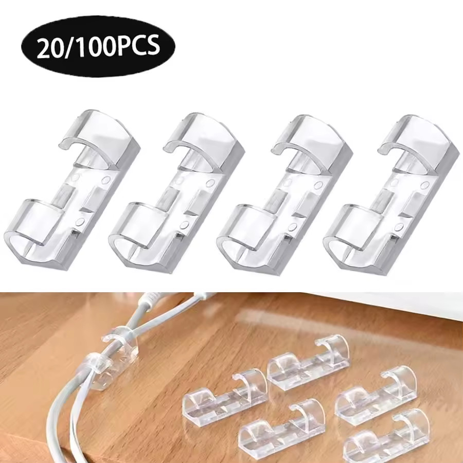 100/20pcs Cable Organizer Clips Wire Holder Self-Adhesive Clamp Manager