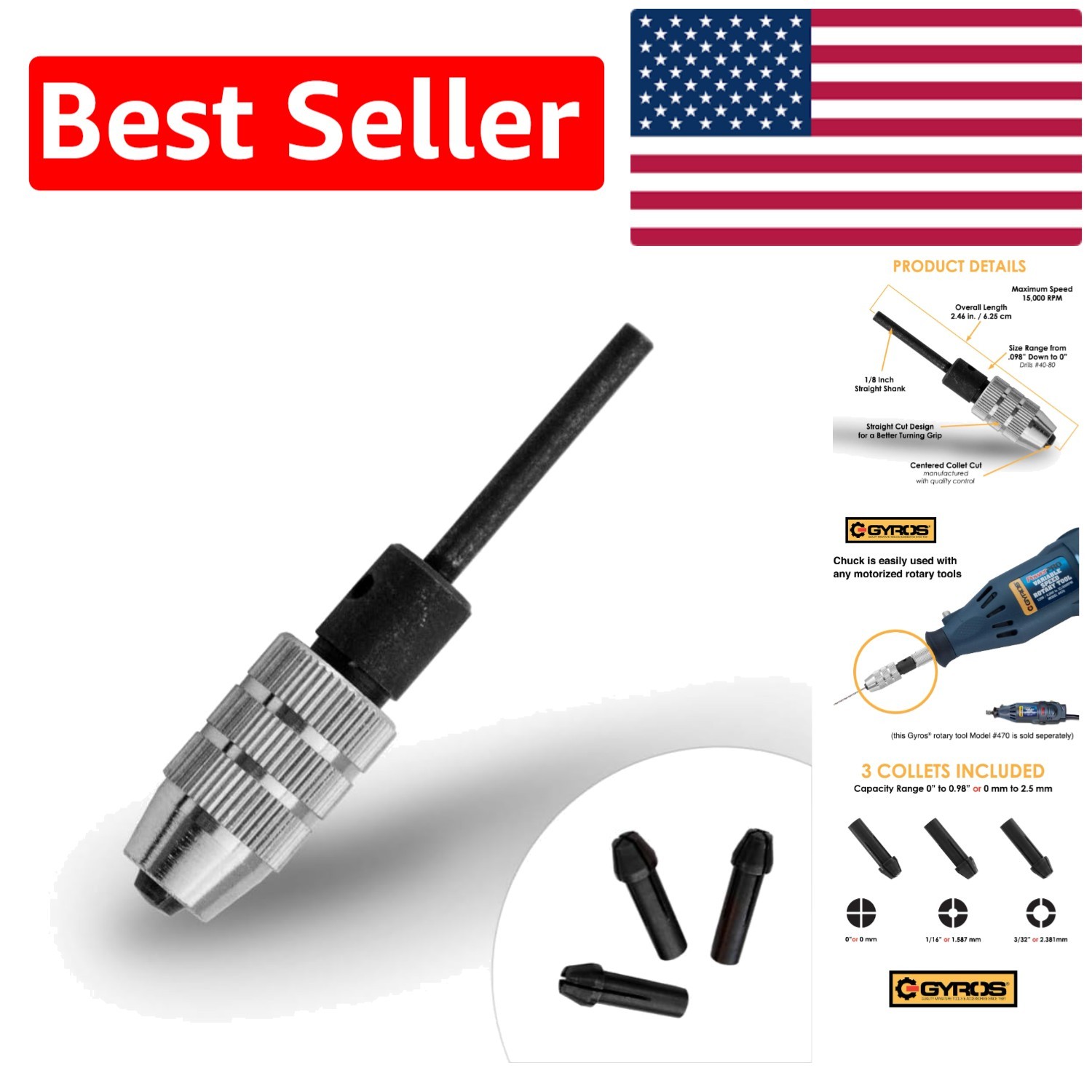 Micro Drill Chuck Adapter - Keyless, Lightweight, 3 Collets for Ultimate Control