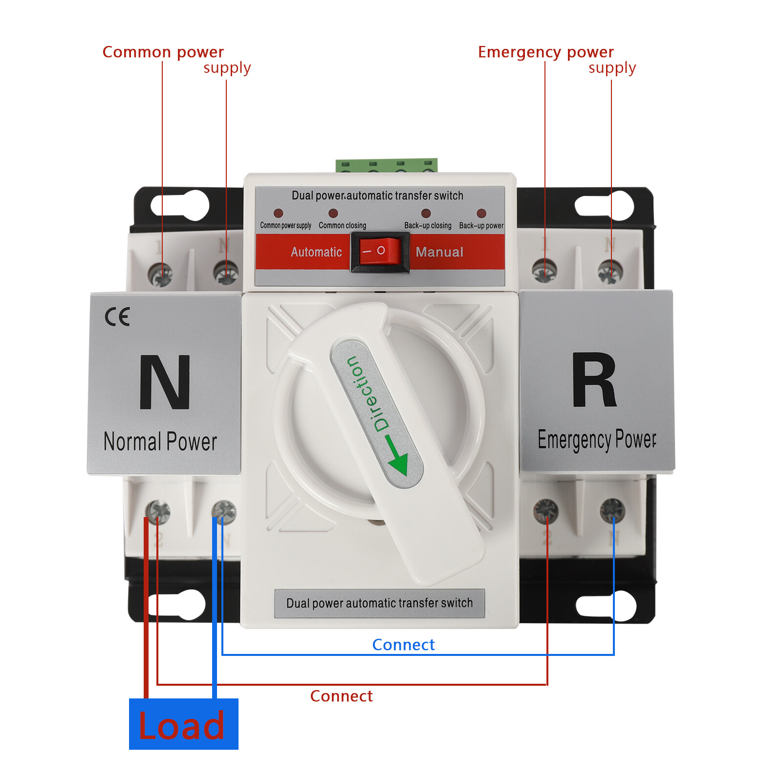 2P 63A Dual Power Automatic Transfer Switch Toggle Mini Controller Switch 110V
