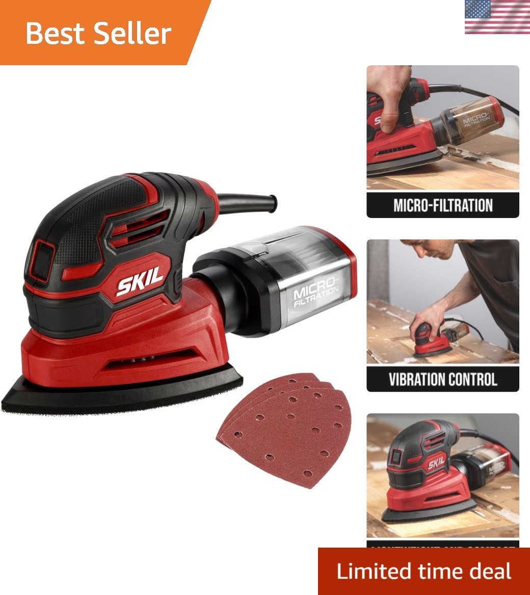 Corded Detail Sander - Low Vibration, Quick Sanding Sheet Changes, Dust Control