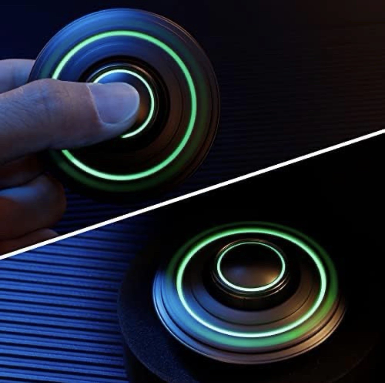 Anzmtosn UFO Spaceship Luminous Metal Fidget Spinner Black Green R188 Bearings