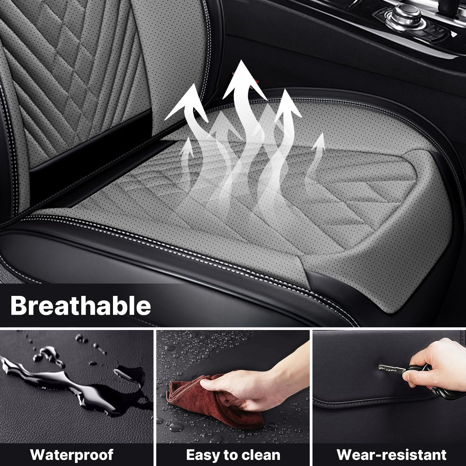 Seat Covers for 4Runner 2004-2025 Waterproof Leather Front Gary Black