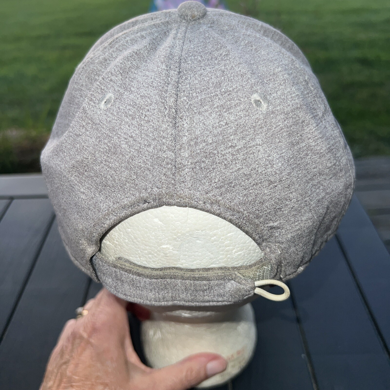 Lion Head on Heather Gray Knit Hat Cap Hook Loop Ahead Performance Midfit EUC