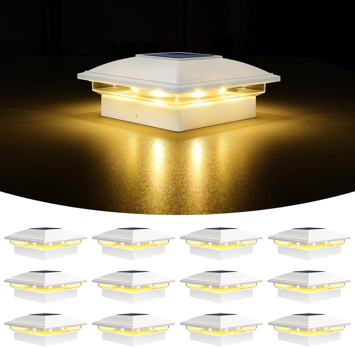 12Pack Solar Post Cap Lights - Waterproof Outdoor Solar Deck Lights for 4x4-6x6