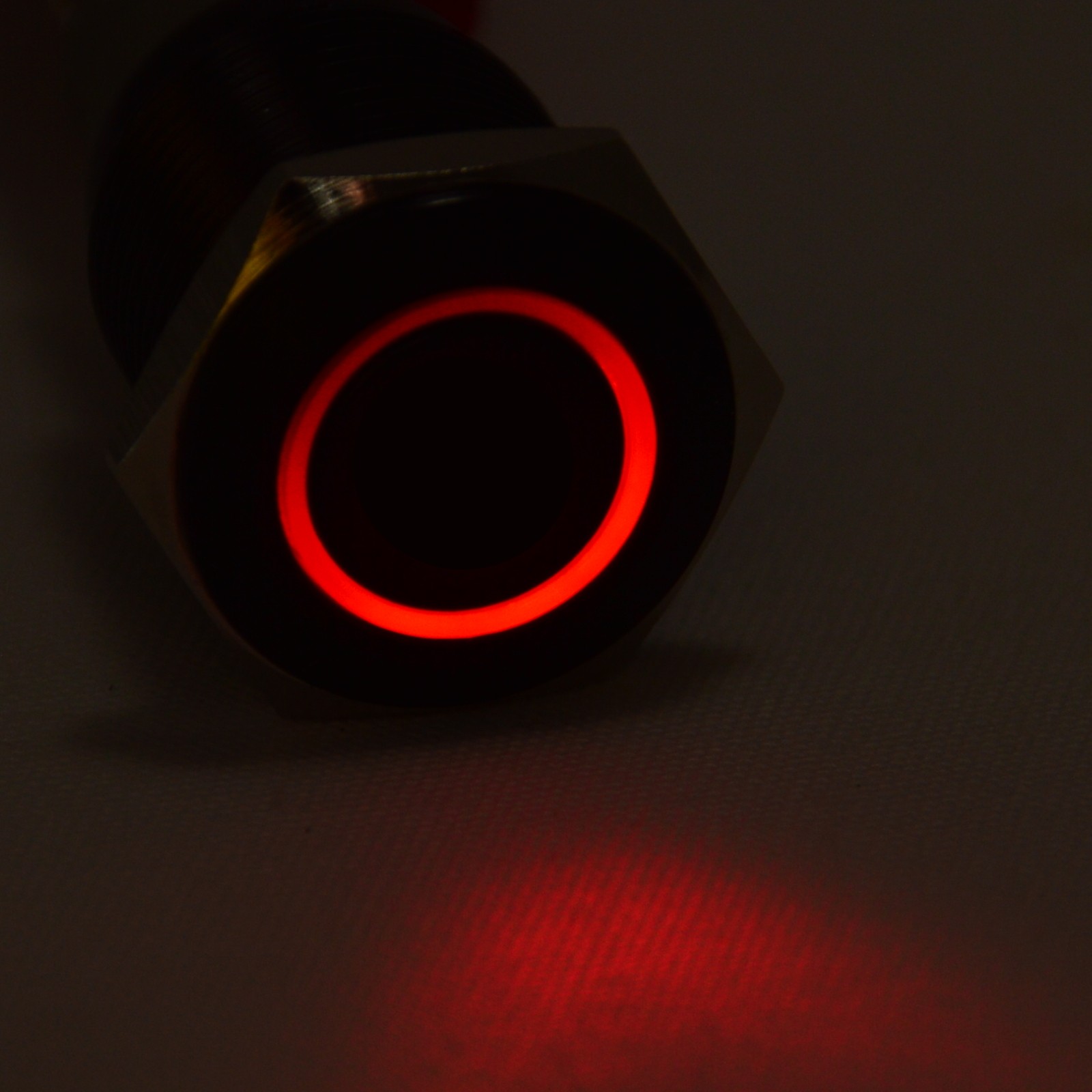 16mm 12V LED Momentary Push Button Black Metal Power Switch, Red