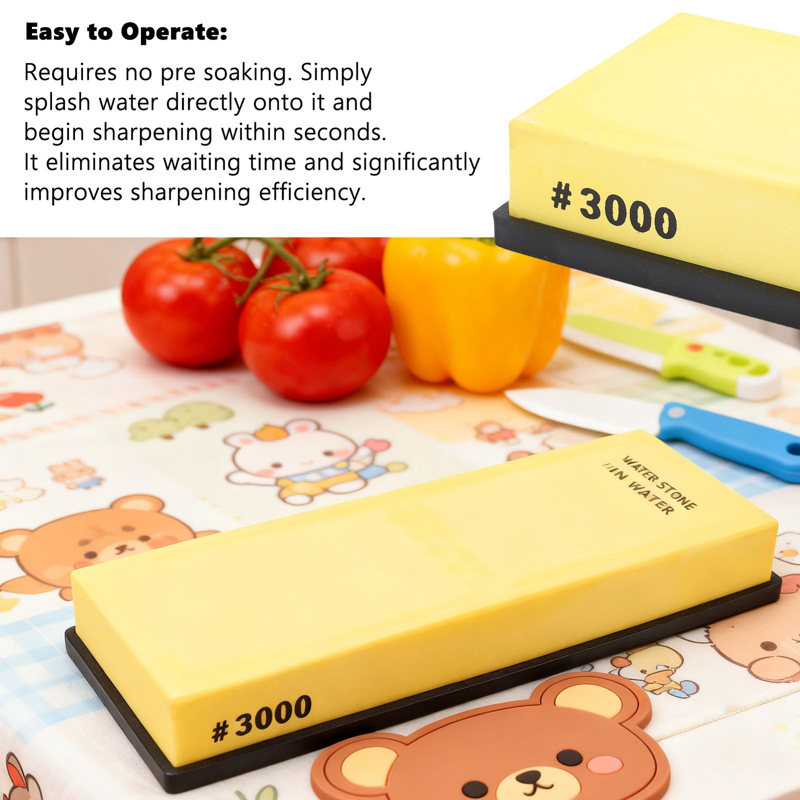 Dual Sided Grit Knife Sharpening Stone With Anti Slip Base Yellow For Kitchen